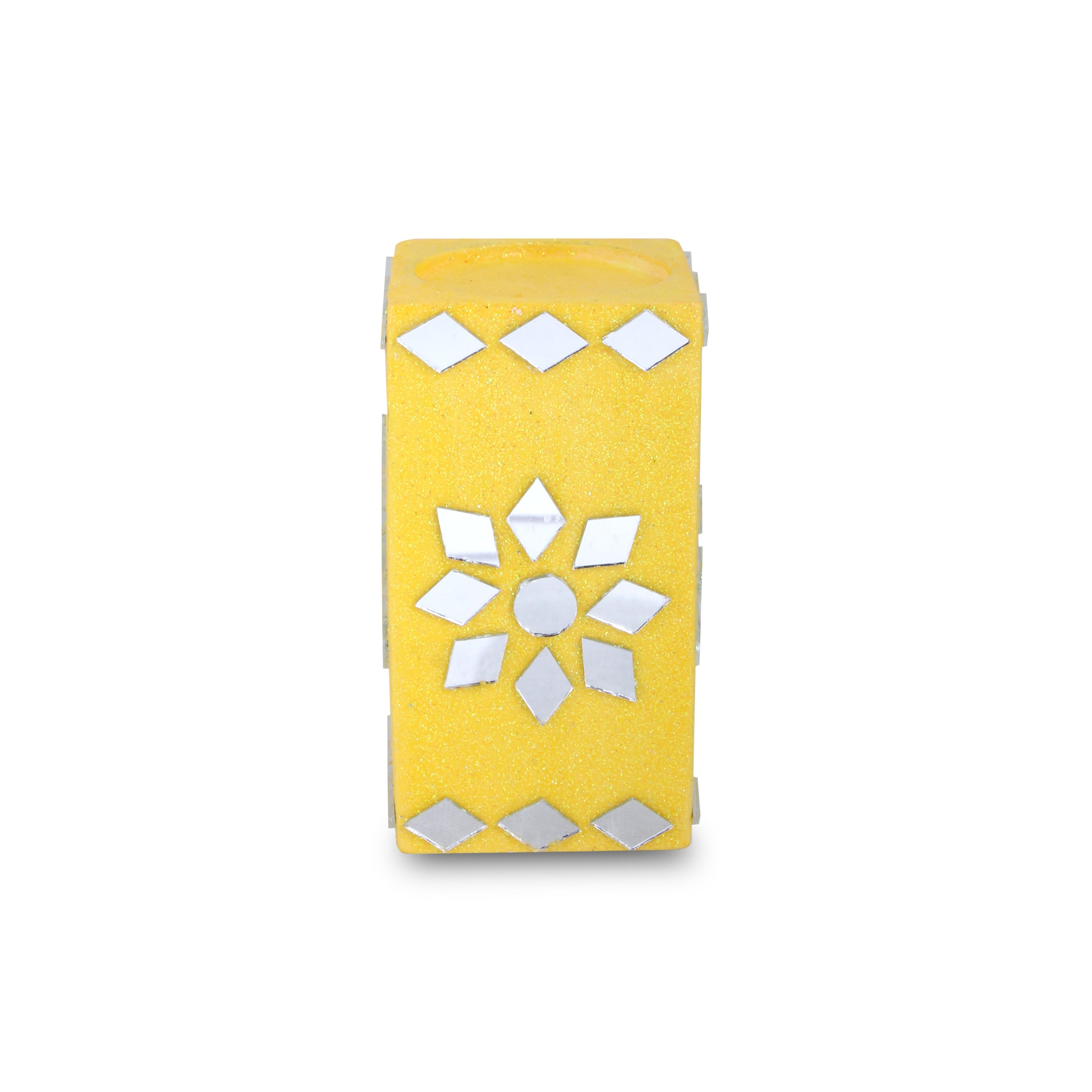 Mirror Art Tealight Holder Florista Yellow 3.5inch 1pc ( Candle Included 1pc)