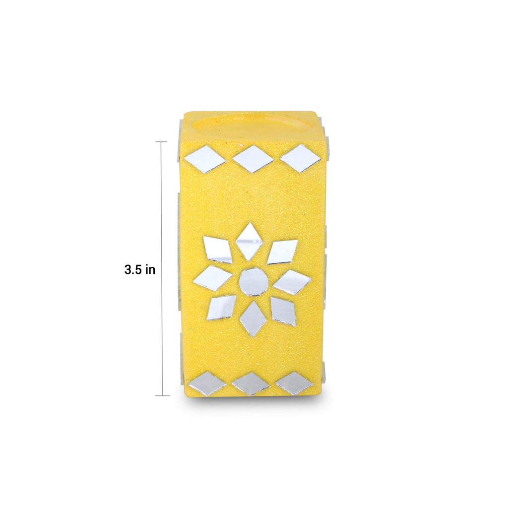 Mirror Art Tealight Holder Florista Yellow 3.5inch 1pc ( Candle Included 1pc)