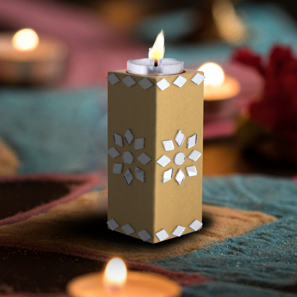 Mirror Art Tealight Holder Florista Gold 5inch 1pc ( Candle Included 1pc)