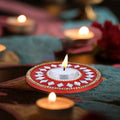 Mirror Work Tealight Holder Diamond Delight Red 4in Dia 5.5mm Thick 1pc ( Candle Included 1pc)