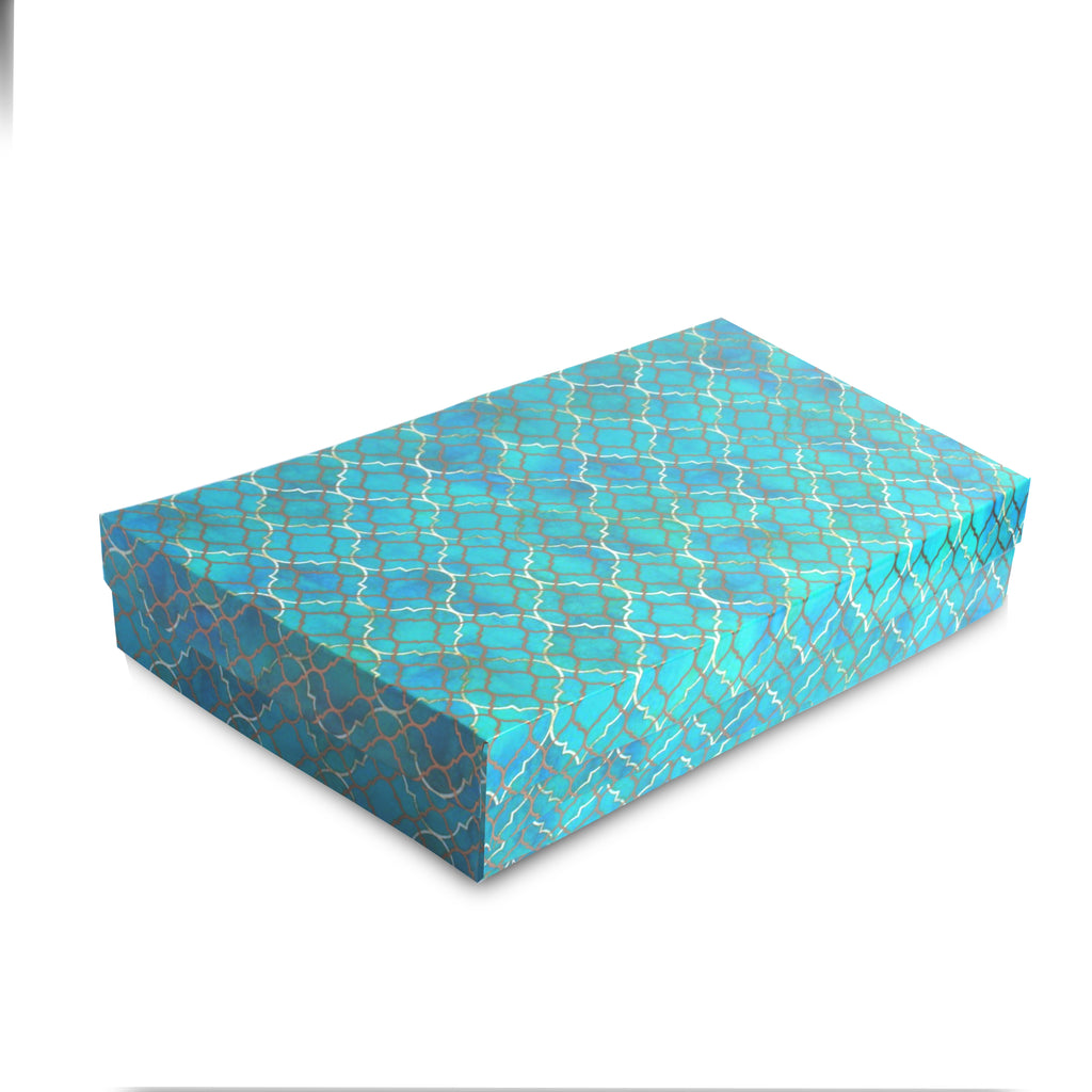 Gift Box Moroccan Trellis Aqua Shimmer Approx L 9.5 X 14.5 X 2.25inch