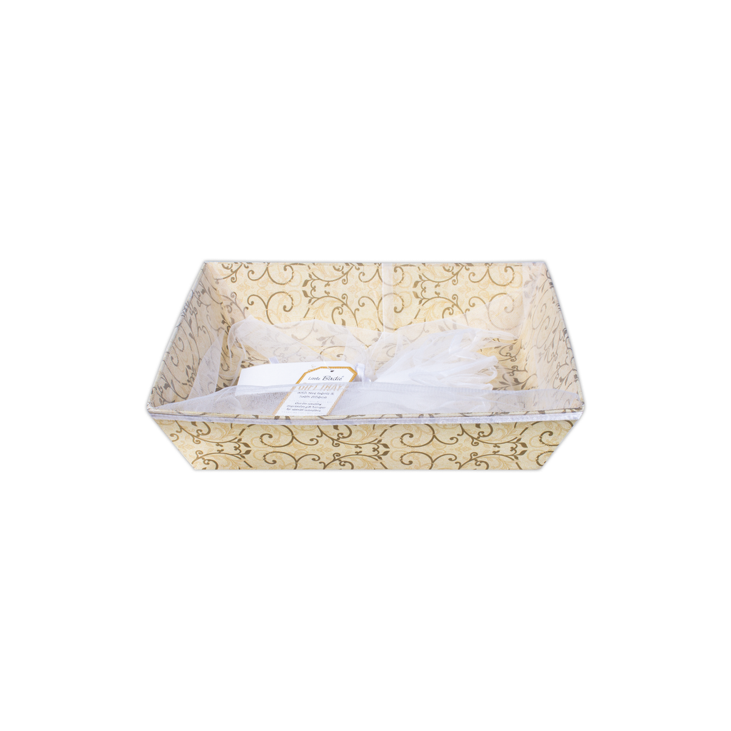 Angled Gifting Tray With Net Cover & Satin Ribbon - Floral Swirl, 6.2in x 8in, 1pc