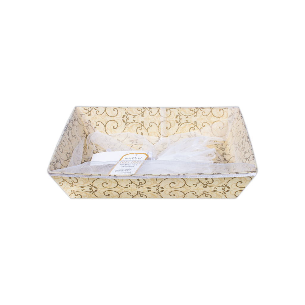 Angled Gifting Tray With Net Cover & Satin Ribbon - Floral Swirl 8.1in x 10.2in, 1pc