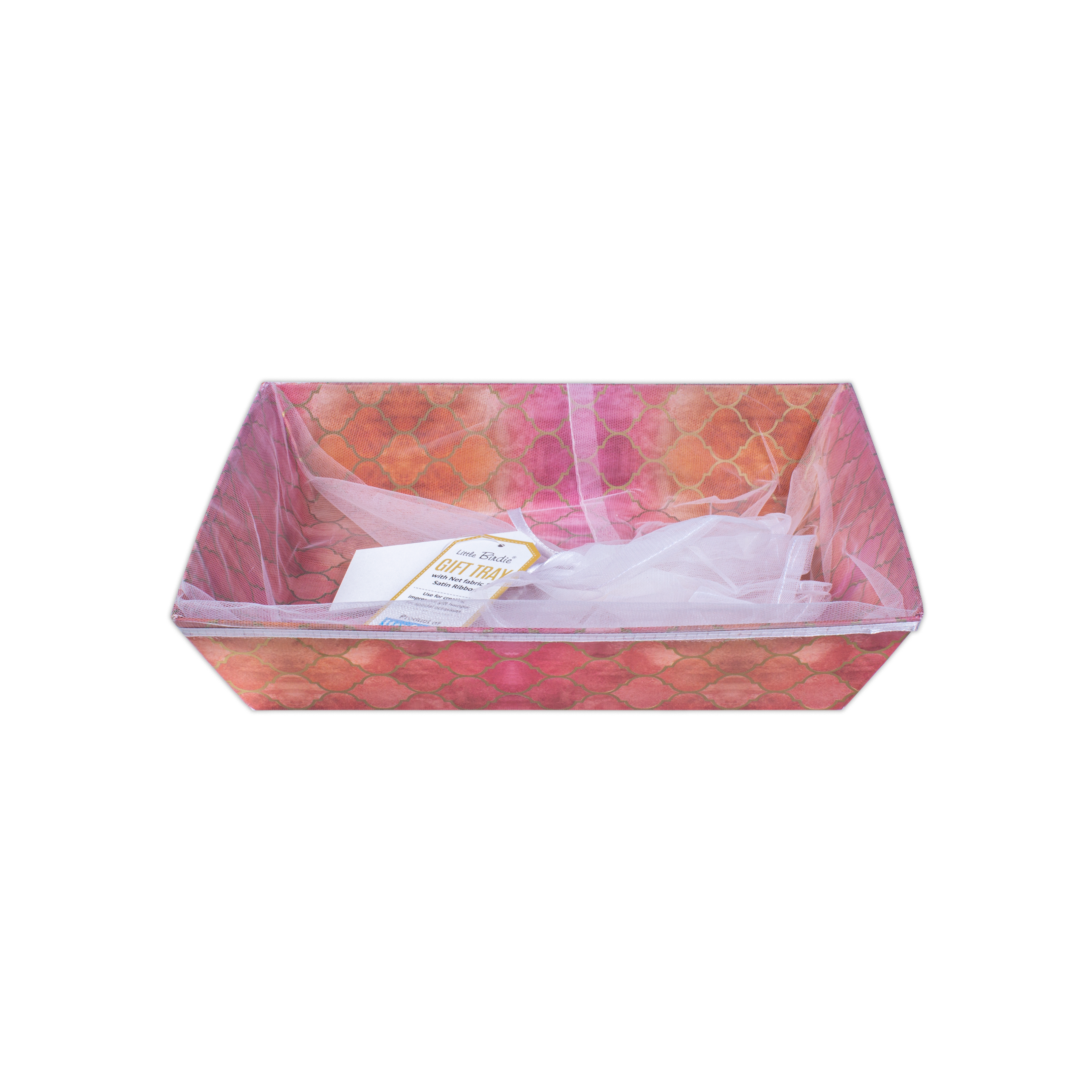Angled Gifting Tray With Net Cover & Satin Ribbon - Moroccan Trellis, 8.1in x 10.2in, 1pc