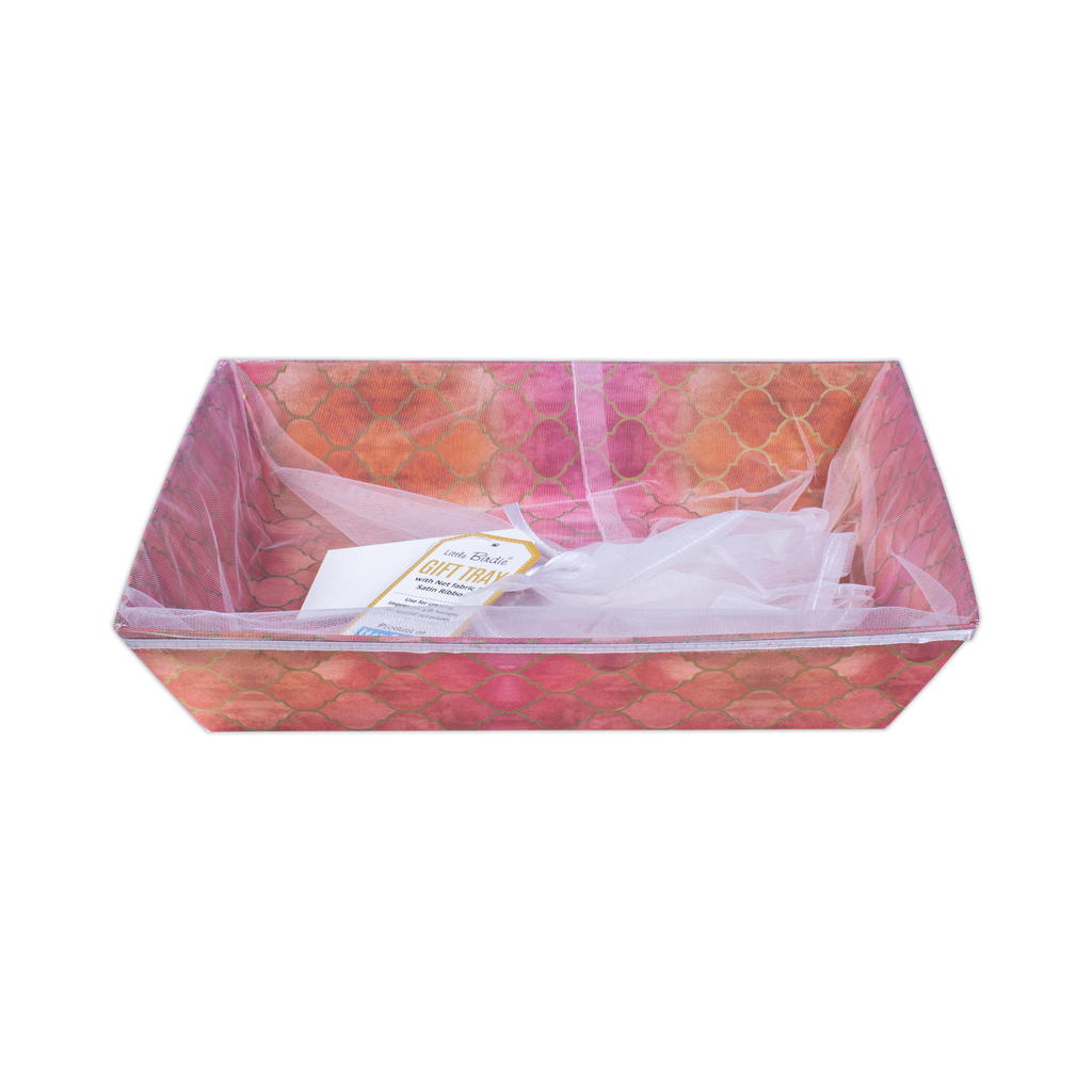 Angled Gifting Tray With Net Cover & Satin Ribbon - Moroccan Trellis, 10.1in x 12in, 1pc