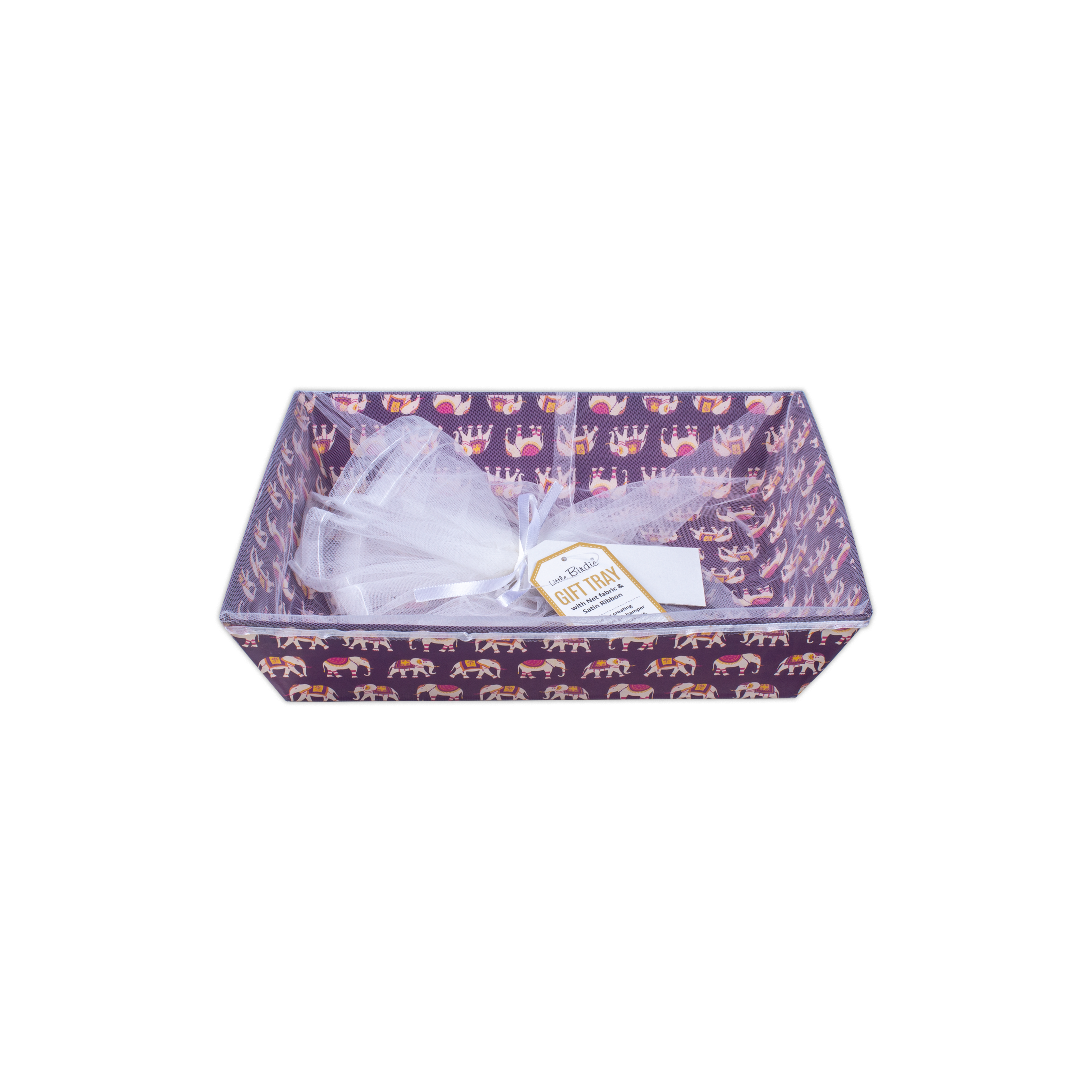 Angled Gifting Tray With Net Cover & Satin Ribbon - Elephant Parade, 6.2in x 8in, 1pc