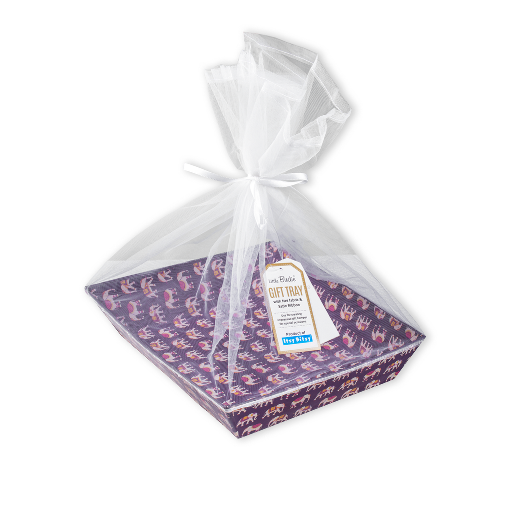 Angled Gifting Tray With Net Cover & Satin Ribbon - Elephant Parade, 10.1in x 12in, 1pc