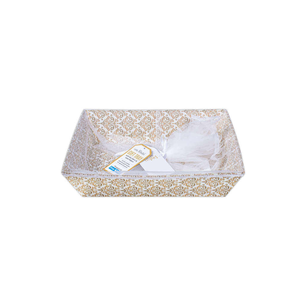 Angled Gifting Tray With Net Cover & Satin Ribbon - Classy Damask, 6.2in x 8in, 1pc