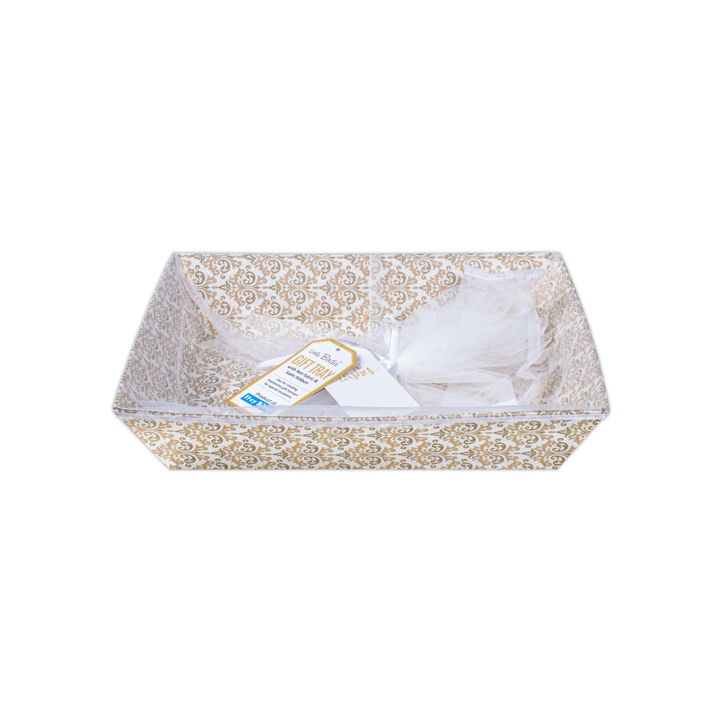 Angled Gifting Tray With Net Cover & Satin Ribbon - Classy Damask, 8.1in x 10.2in, 1pc
