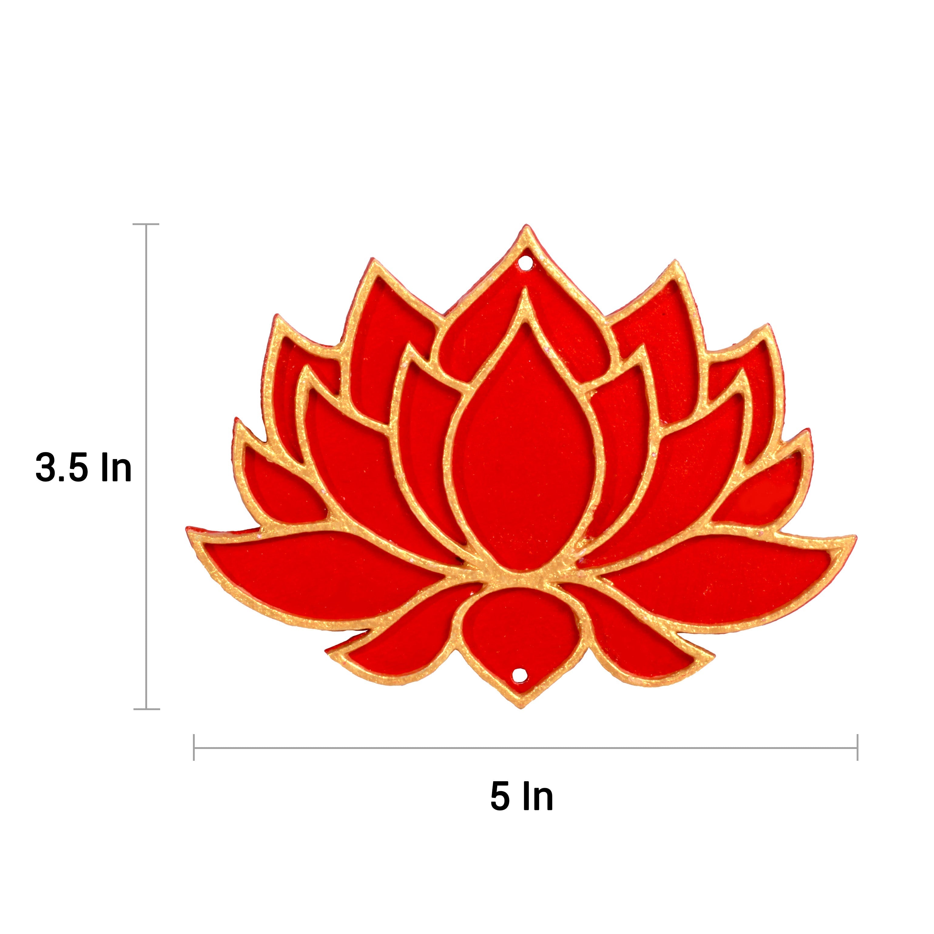 Lotus Hanging Decor Red & Gold Approx 5 X 3.5inch 2mm Thick 1pc