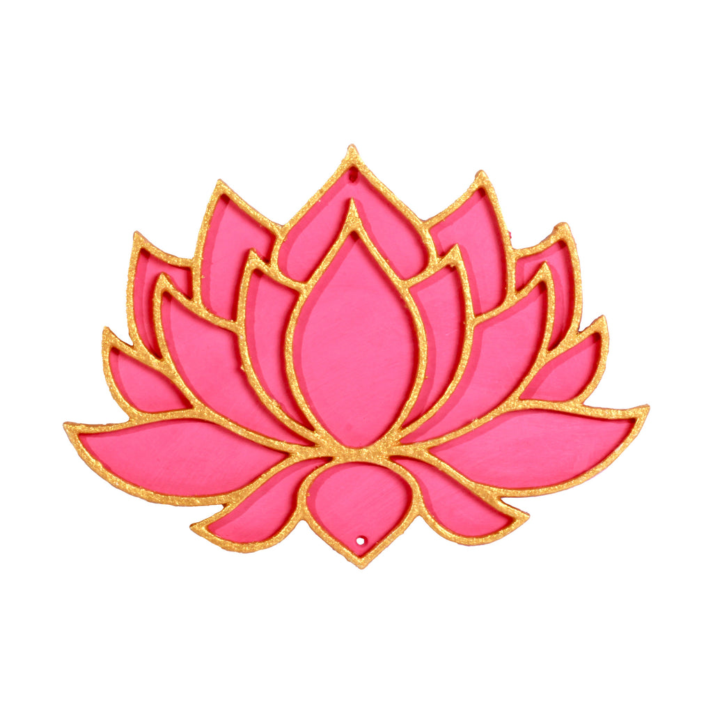 Lotus Hanging Decor Pink & Gold Approx 4 X 3inch 2mm Thick 1pc