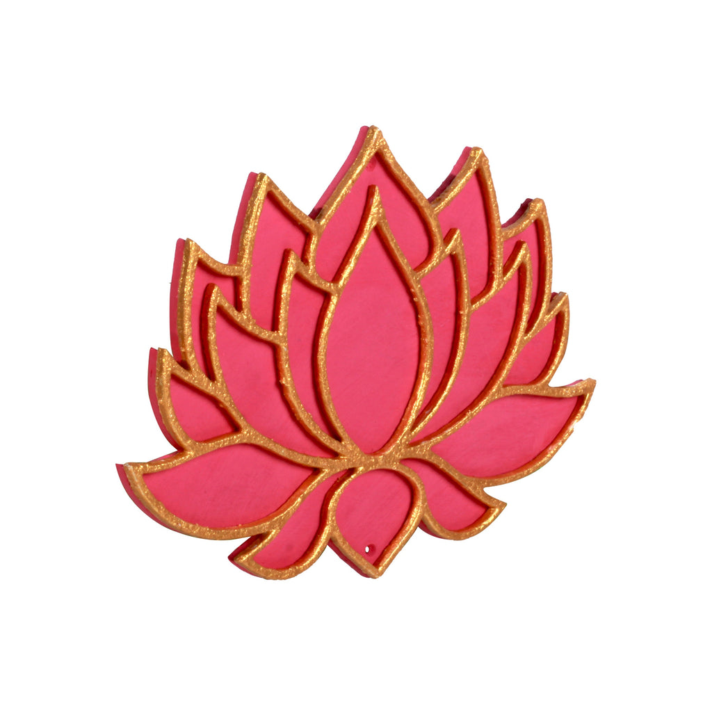 Lotus Hanging Decor Pink & Gold Approx 5 X 3.5inch 2mm Thick 1pc