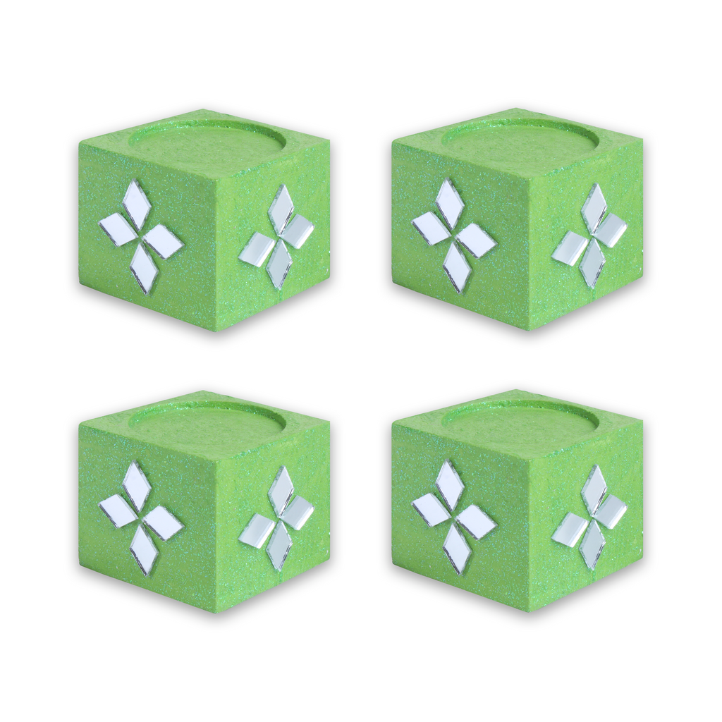 Mirror Art Tealight Holder Florista Green 1.5inch  - 4Pc - (Tealight Candle Included)