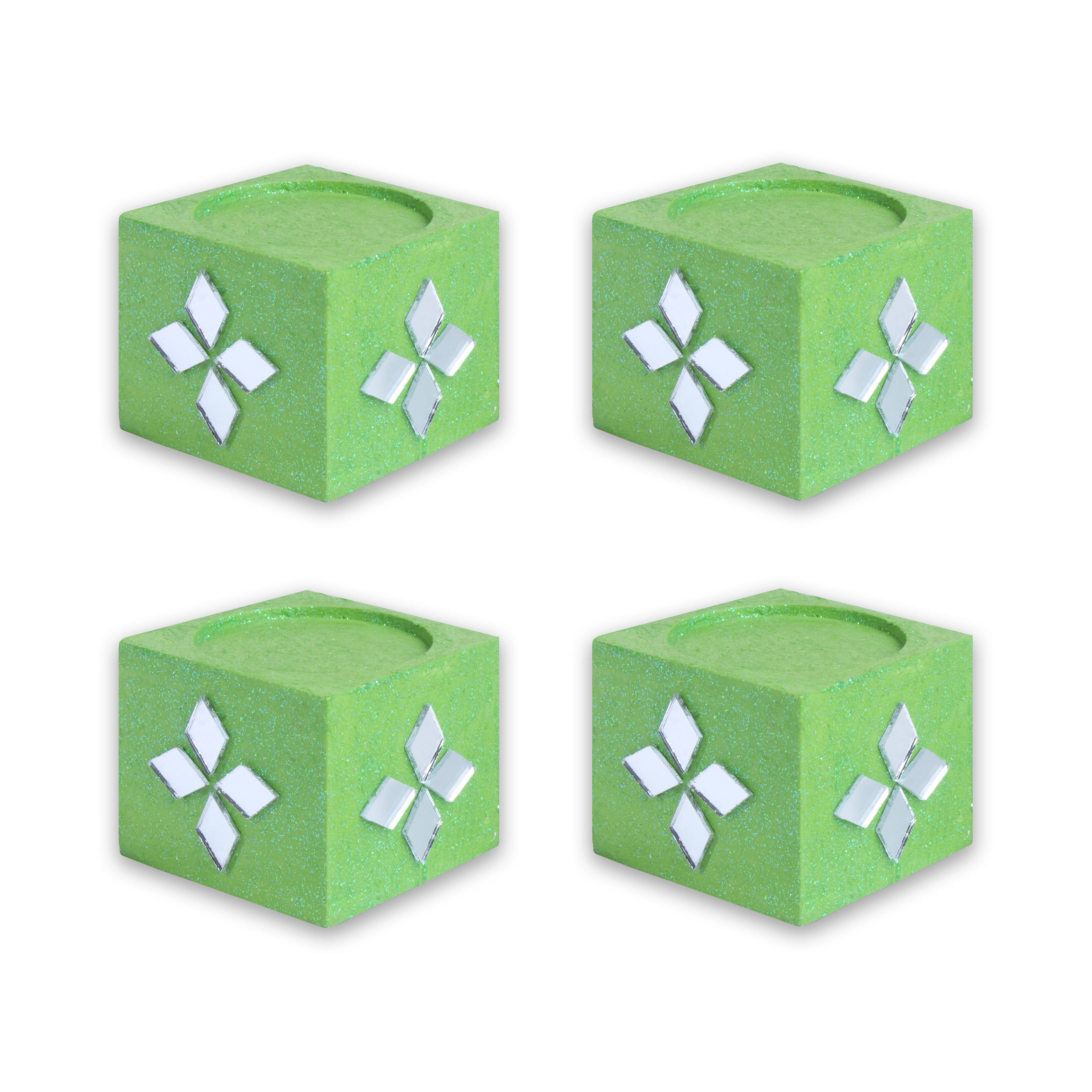 Mirror Art Tealight Holder Florista Green 1.5inch  - 4Pc - (Tealight Candle Included)
