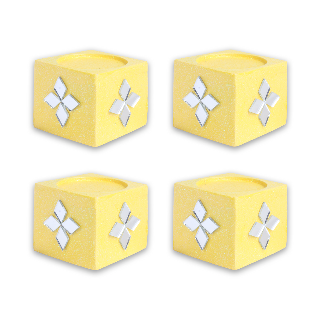 Mirror Art Tealight Holder Florista Yellow 1.5inch  - 4Pc - (Tealight Candle Included)