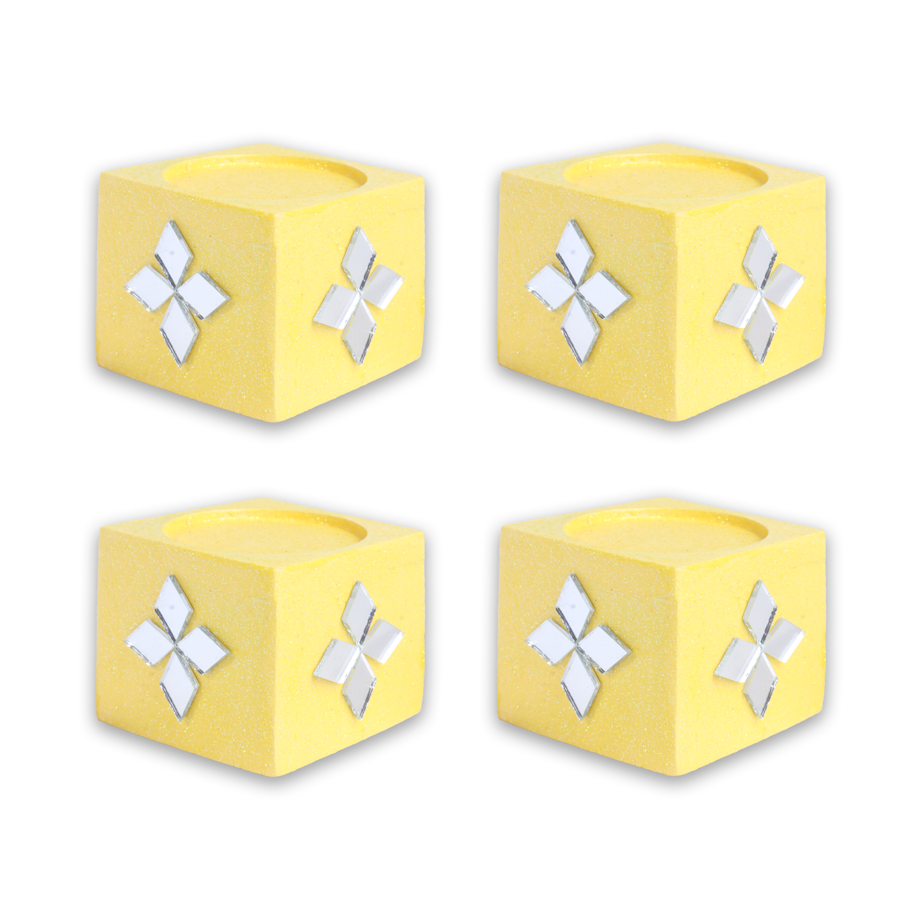 Mirror Art Tealight Holder Florista Yellow 1.5inch  - 4Pc - (Tealight Candle Included)