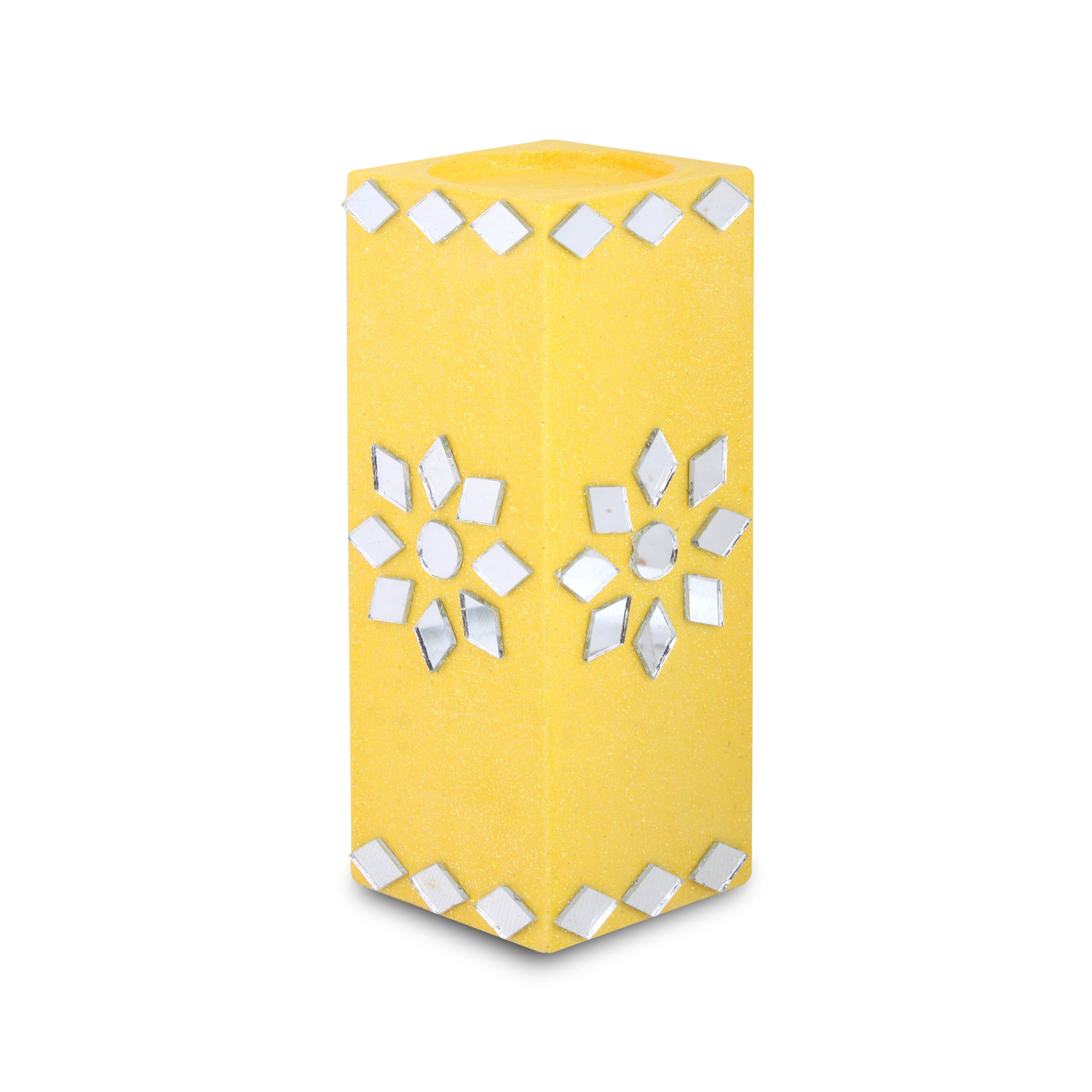 Mirror Art Tealight Holder Florista Yellow 5inch 1pc ( Candle Included 1pc)