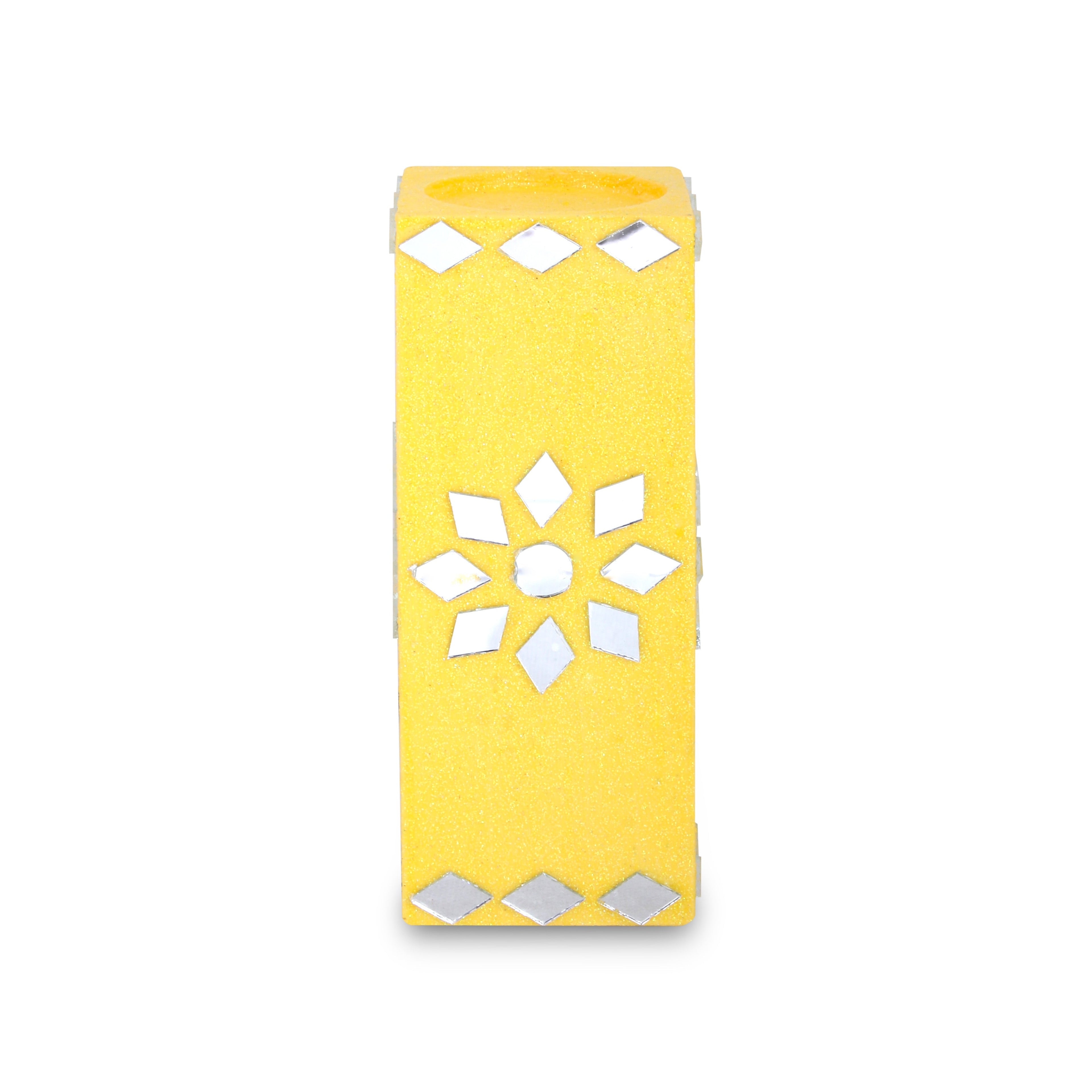Mirror Art Tealight Holder Florista Yellow 5inch 1pc ( Candle Included 1pc)