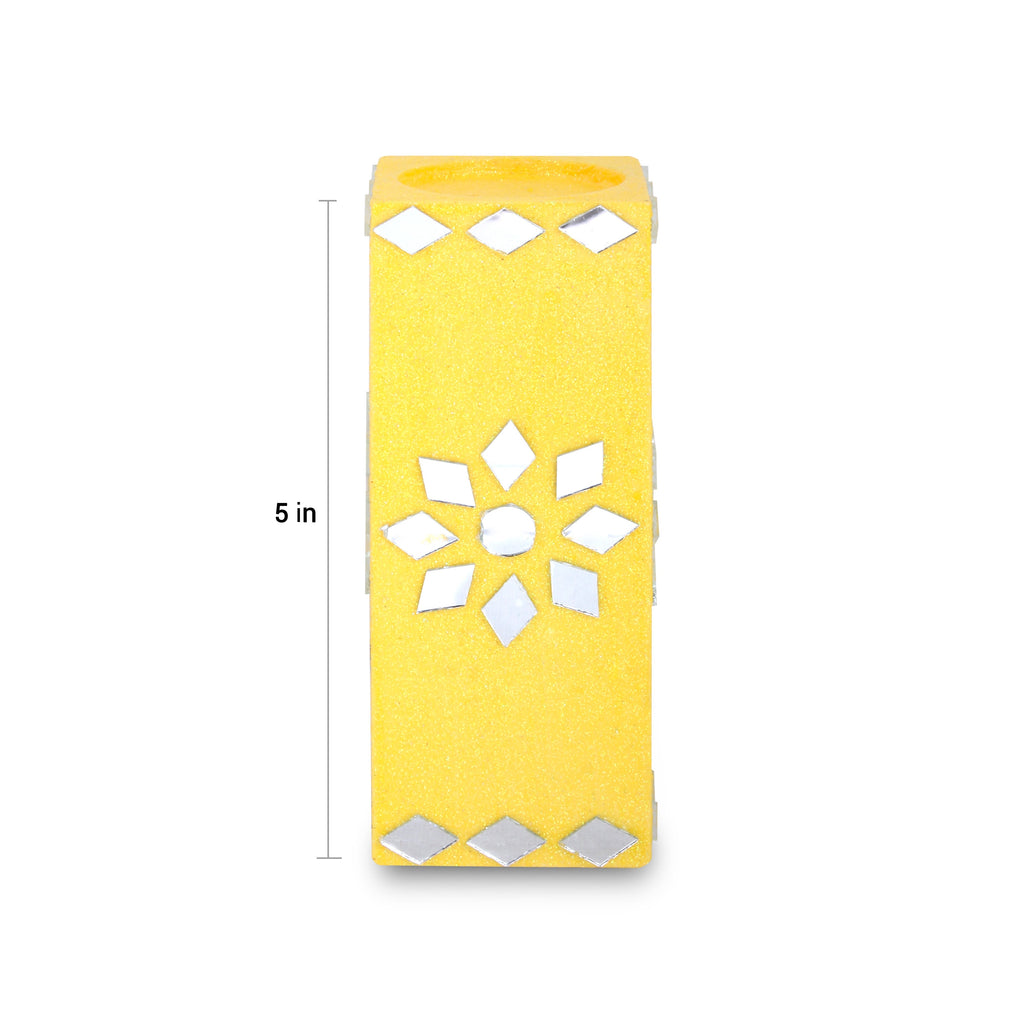Mirror Art Tealight Holder Florista Yellow 5inch 1pc ( Candle Included 1pc)