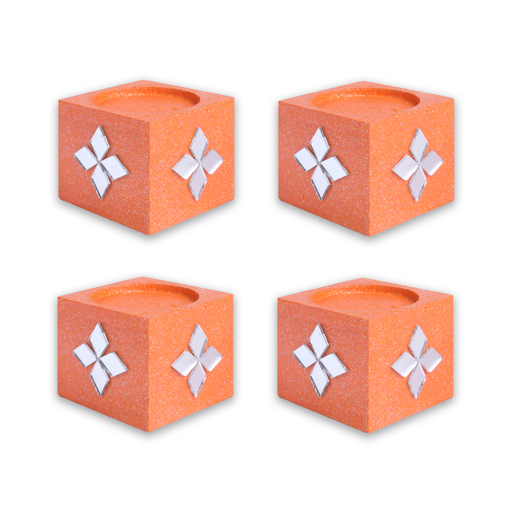 Mirror Art Tealight Holder Florista Orange 1.5inch  - 4Pc - (Tealight Candle Included)