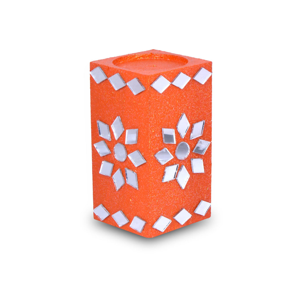 Mirror Art Tealight Holder Florista Orange 3.5inch 1pc ( Candle Included 1pc)