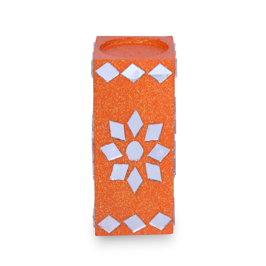 Mirror Art Tealight Holder Florista Orange 5inch 1pc ( Candle Included 1pc)