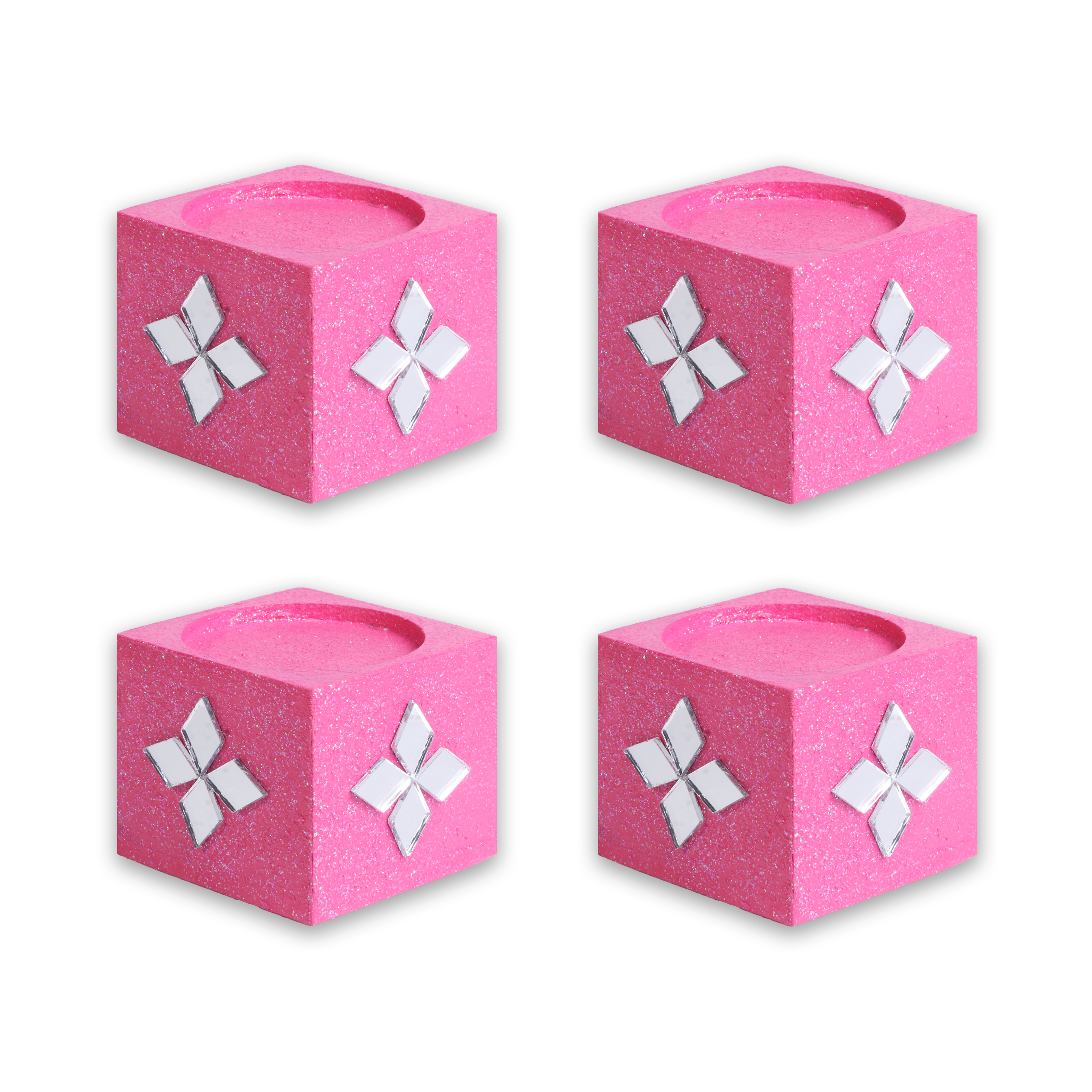 Mirror Art Tealight Holder Florista Pink 1.5inch  - 4Pc - (Tealight Candle Included)