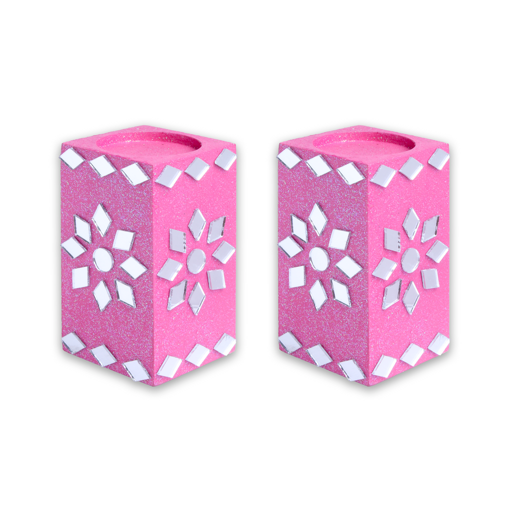 Mirror Art Tealight Holder Florista Pink 3.5inch  - 2Pc - (Tealight Candle Included)