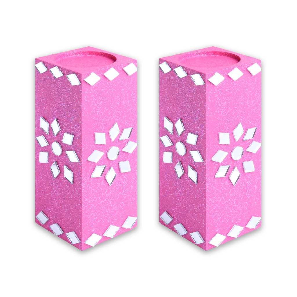 Mirror Art Tealight Holder Florista Pink 5inch  - 2Pc - (Tealight Candle Included)
