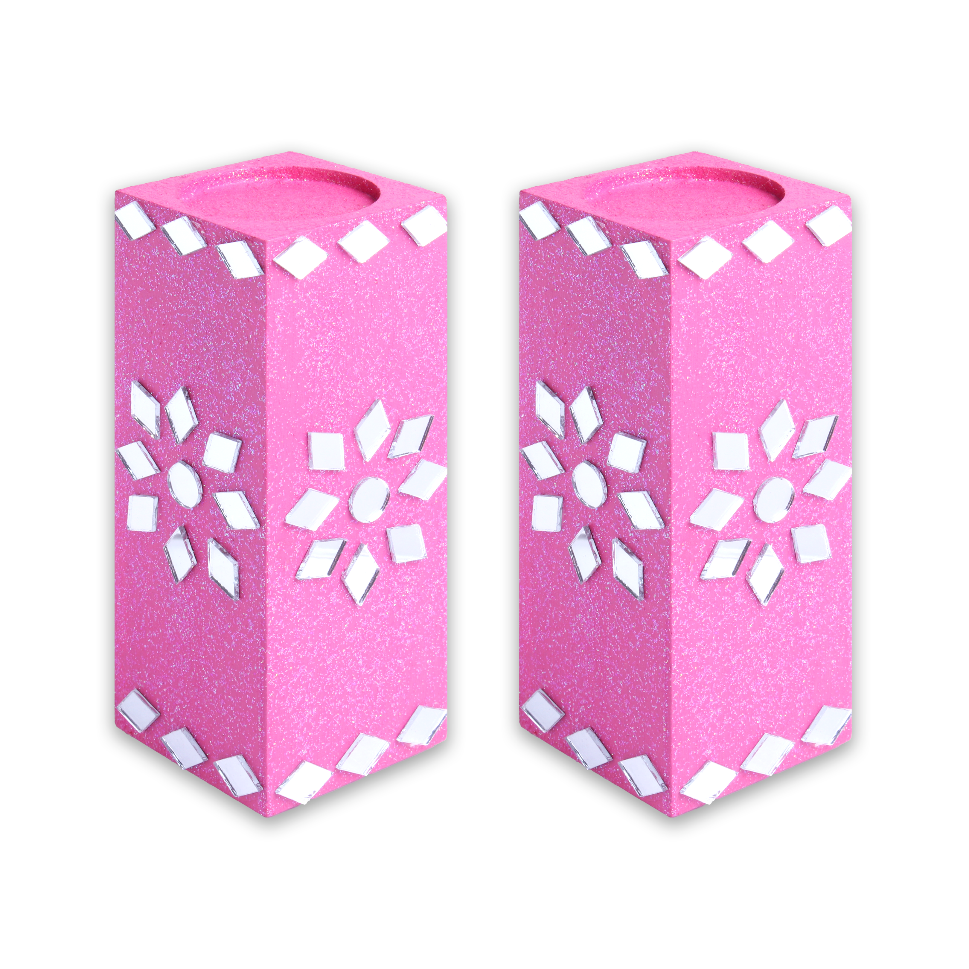 Mirror Art Tealight Holder Florista Pink 5inch  - 2Pc - (Tealight Candle Included)