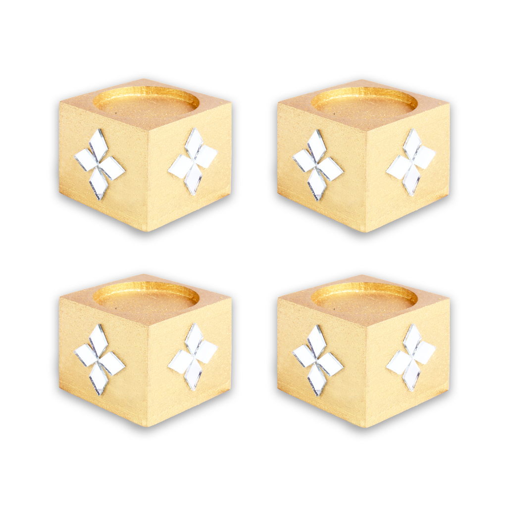 Mirror Art Tealight Holder Florista Gold 1.5inch  - 4Pc - (Tealight Candle Included)