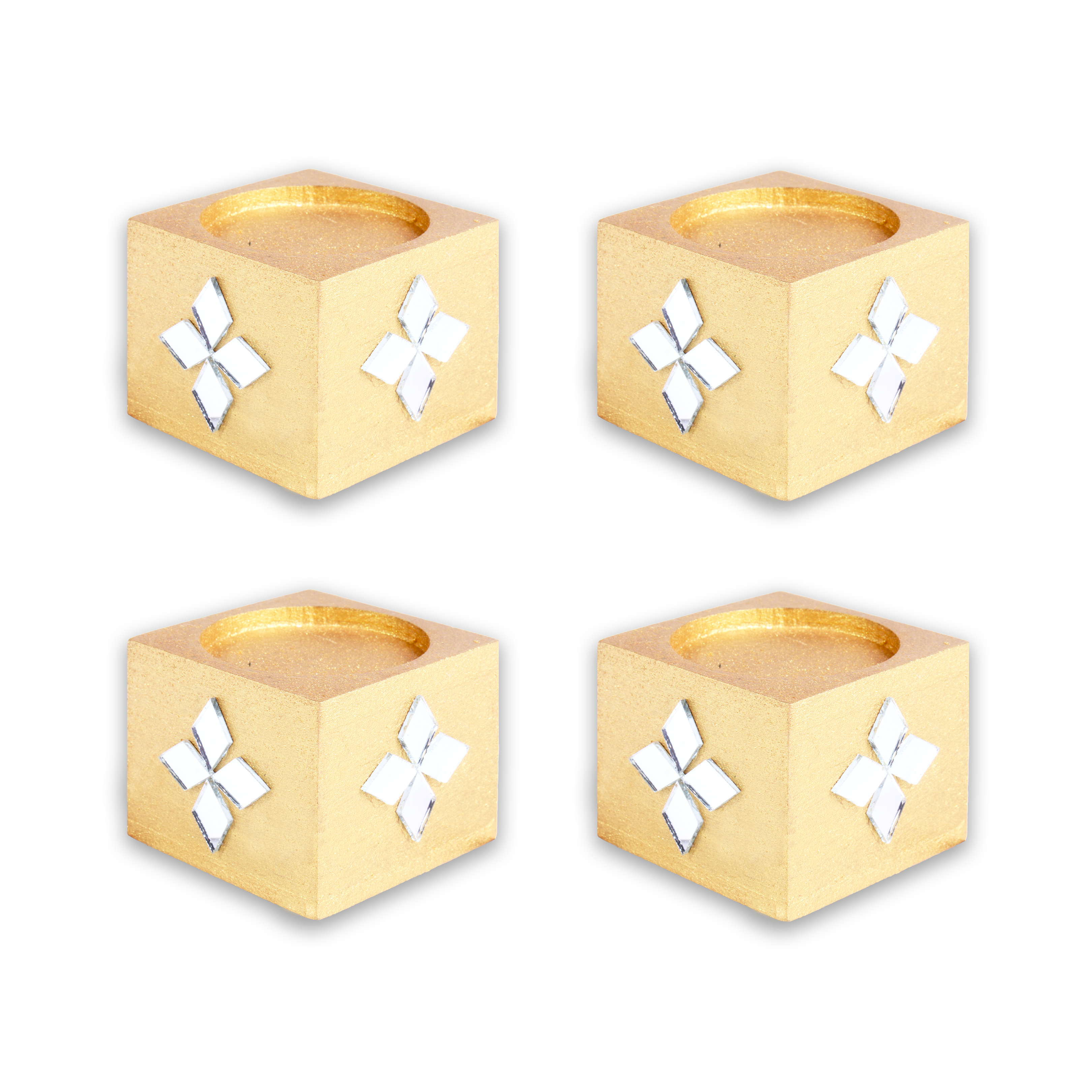 Mirror Art Tealight Holder Florista Gold 1.5inch  - 4Pc - (Tealight Candle Included)