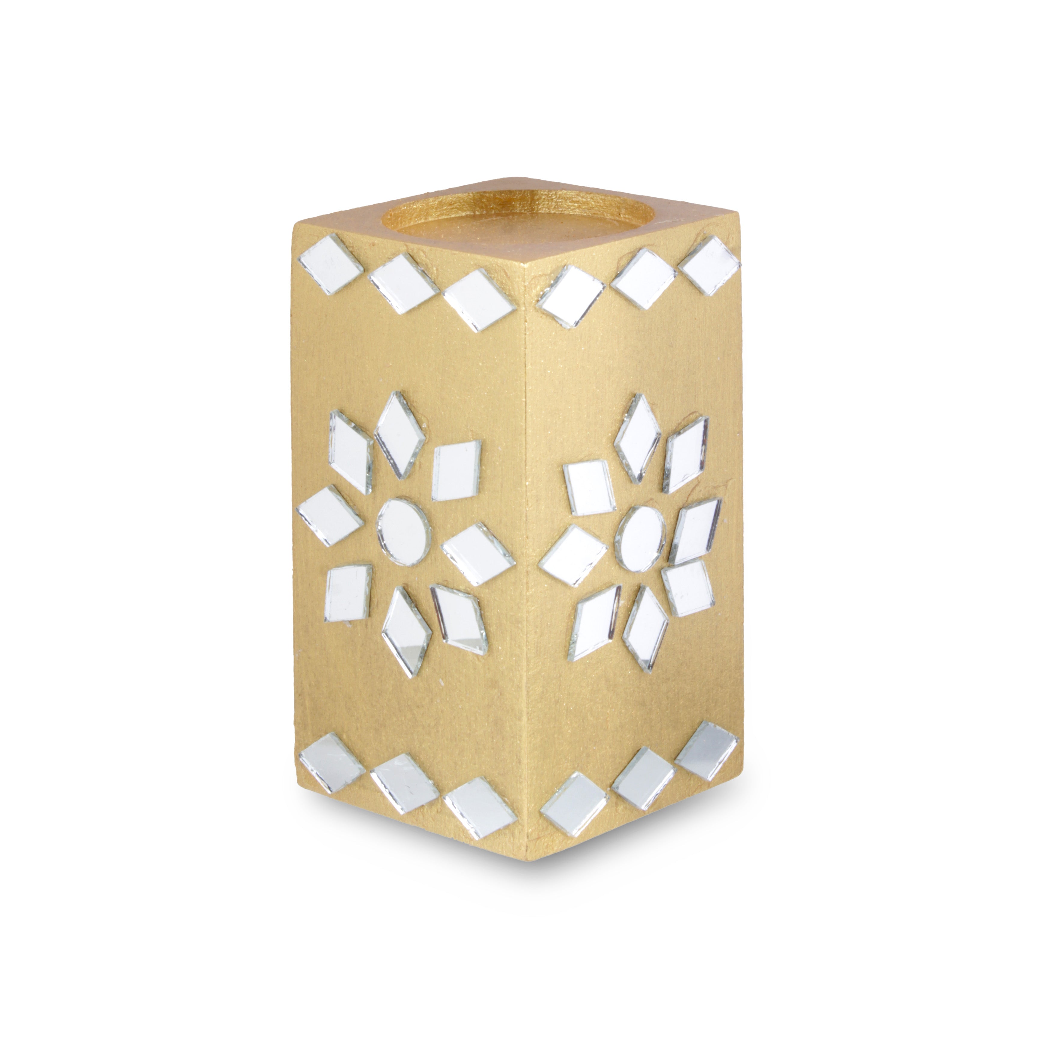 Mirror Art Tealight Holder Florista Gold 3.5inch 1pc ( Candle Included 1pc)