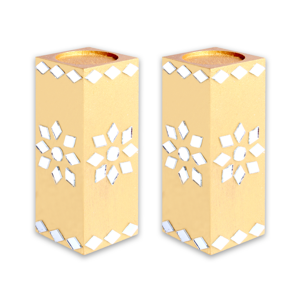 Mirror Art Tealight Holder Florista Gold 5inch  - 2Pc - (Tealight Candle Included)