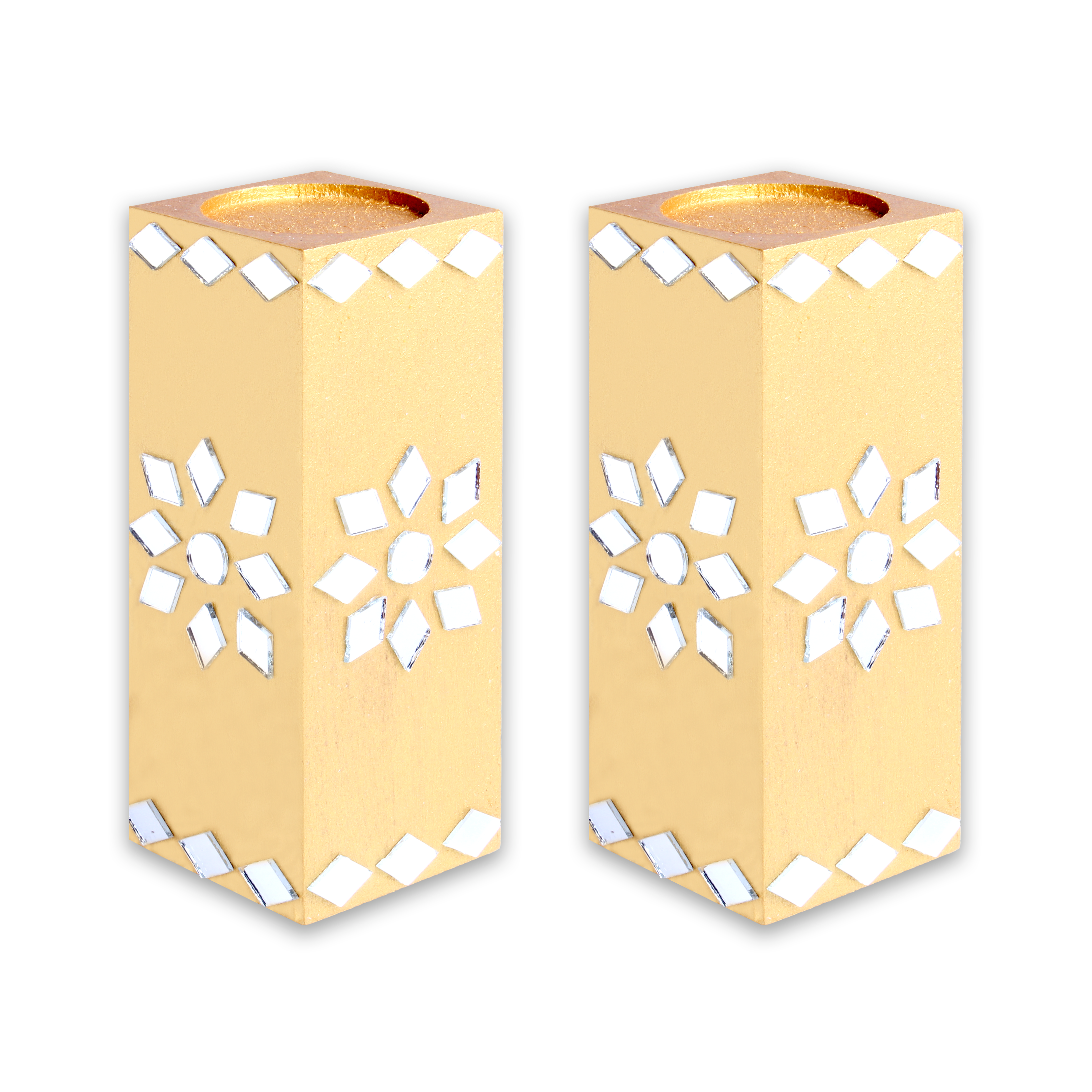 Mirror Art Tealight Holder Florista Gold 5inch  - 2Pc - (Tealight Candle Included)