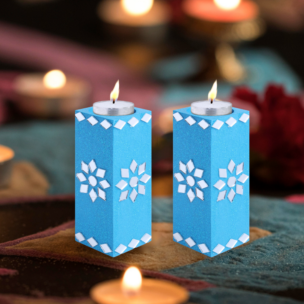 Mirror Art Tealight Holder Florista 5inch  - 2Pc - (Tealight Candle Included)