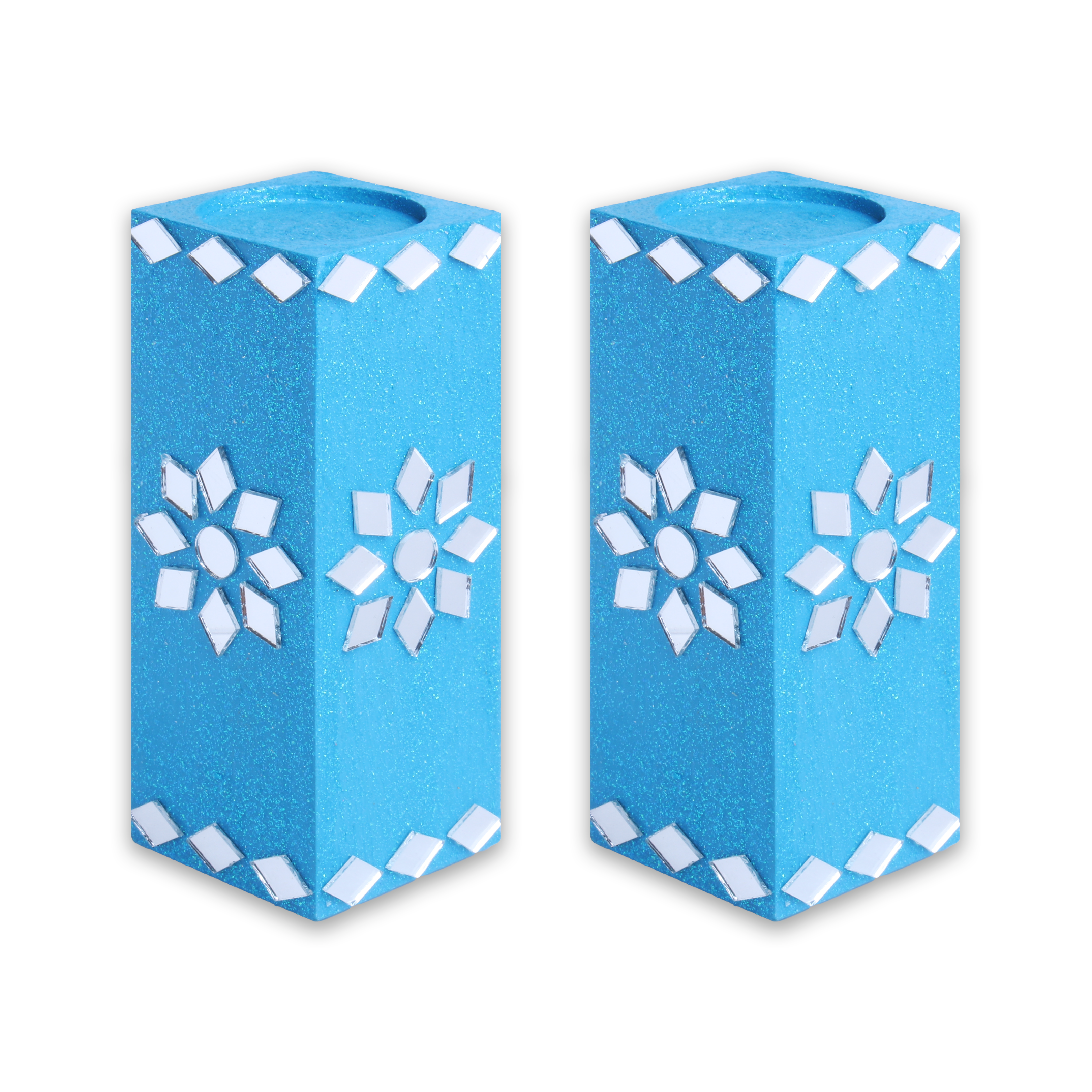 Mirror Art Tealight Holder Florista 5inch  - 2Pc - (Tealight Candle Included)