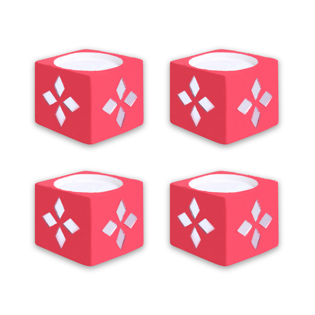 Mirror Art Tealight Holder Red 1.5inch  - 4Pc - (Tealight Candle Included)