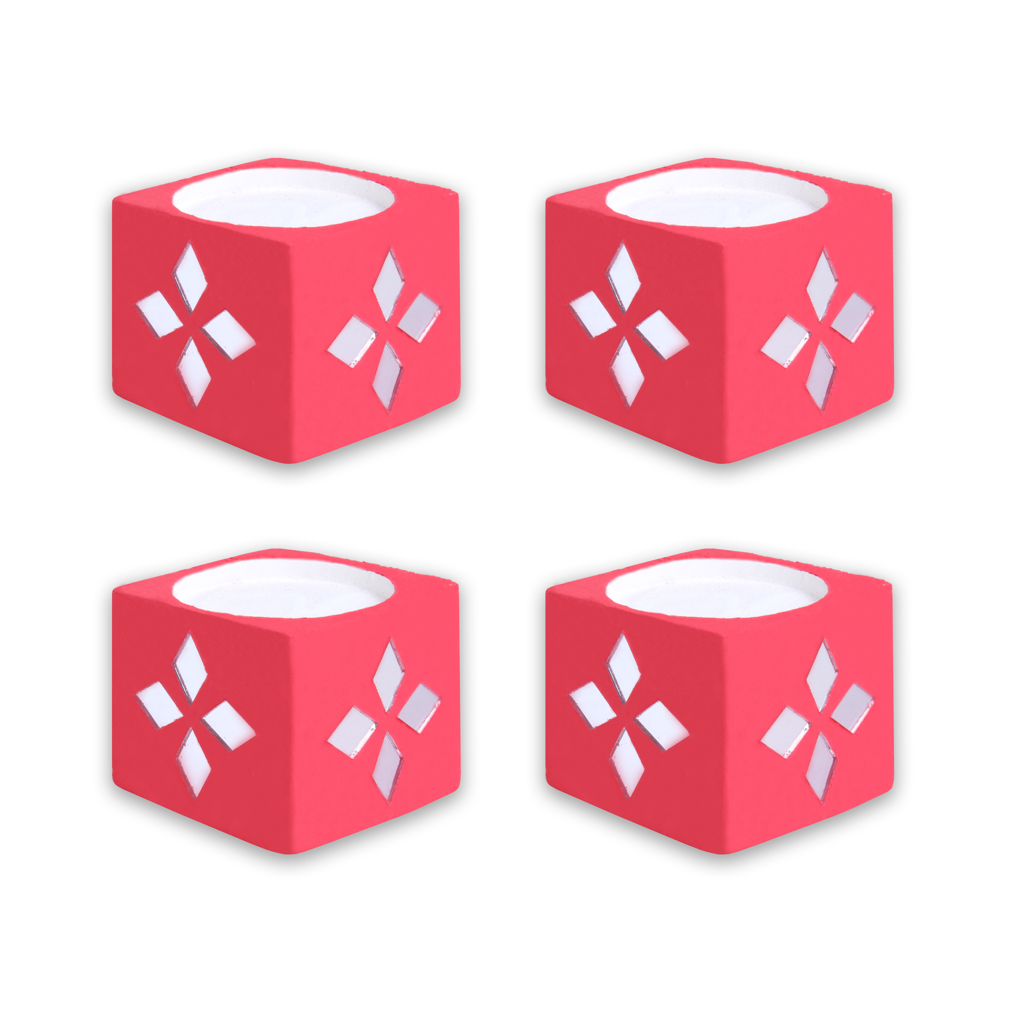 Mirror Art Tealight Holder Red 1.5inch  - 4Pc - (Tealight Candle Included)