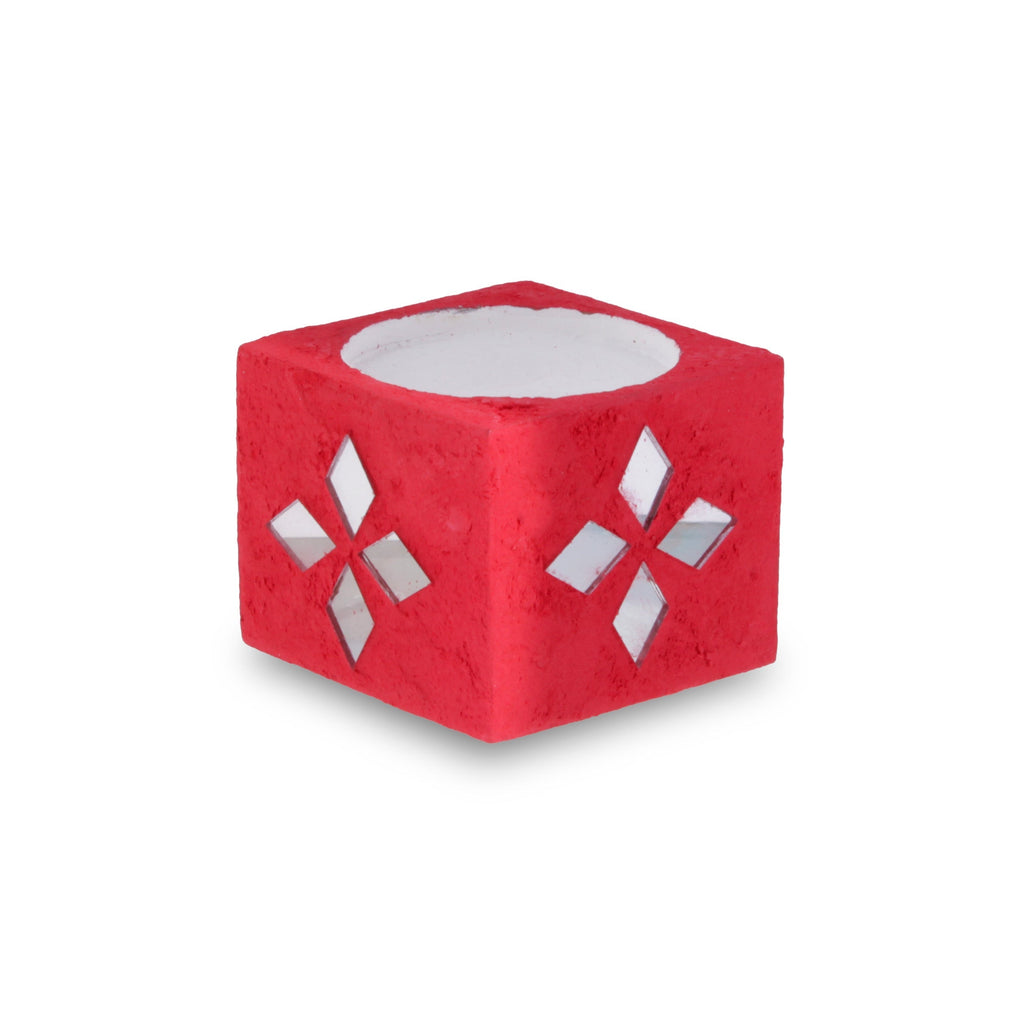 Mirror Art Tealight Holder Red 1.5inch 1pc ( Candle Included 1pc)