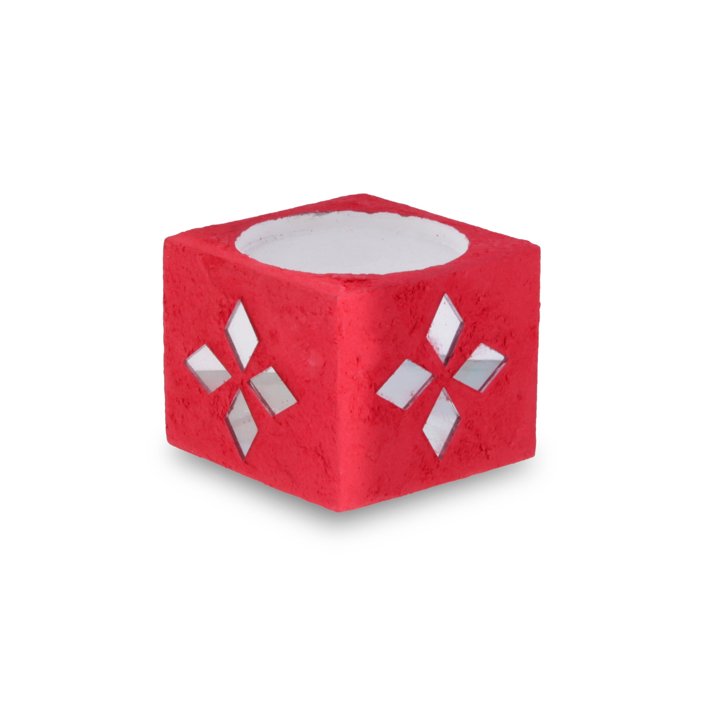 Mirror Art Tealight Holder Red 1.5inch 1pc ( Candle Included 1pc)