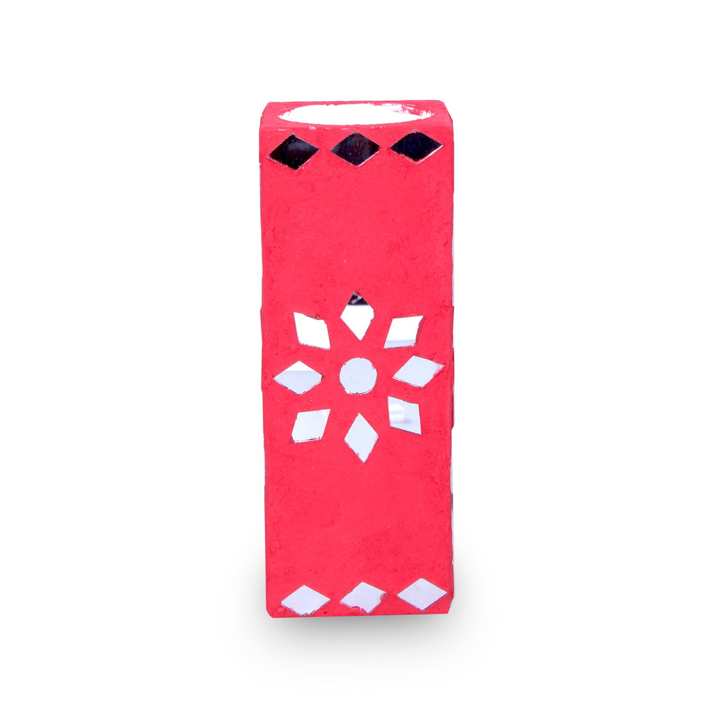 Mirror Art Tealight Holder Red 5inch 1pc ( Candle Included 1pc)