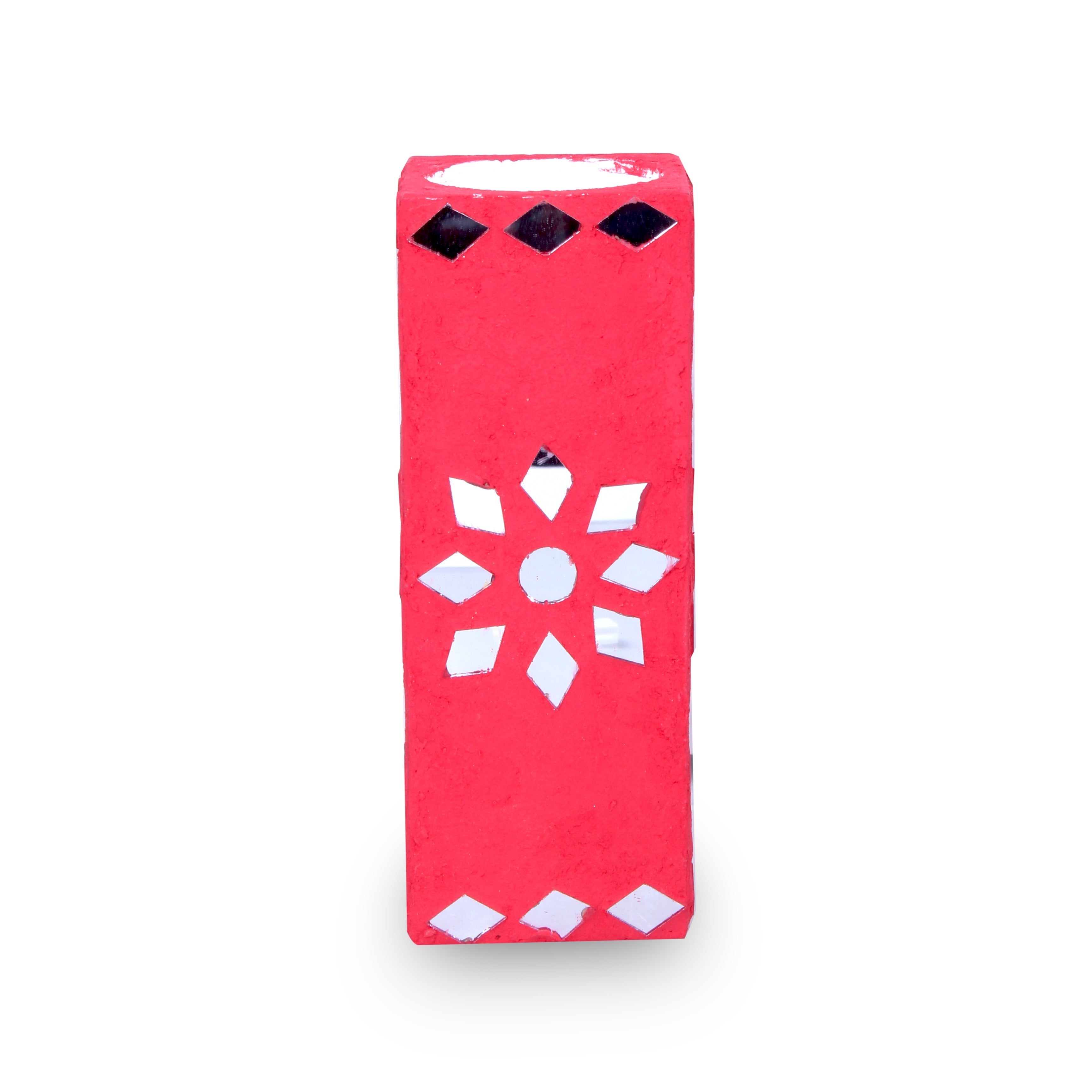 Mirror Art Tealight Holder Red 5inch 1pc ( Candle Included 1pc)