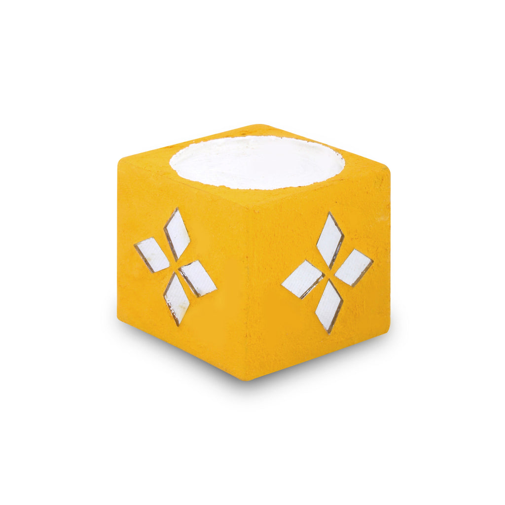 Mirror Art Tealight Holder Bright Yellow 1.5inch 1pc ( Candle Included 1pc)