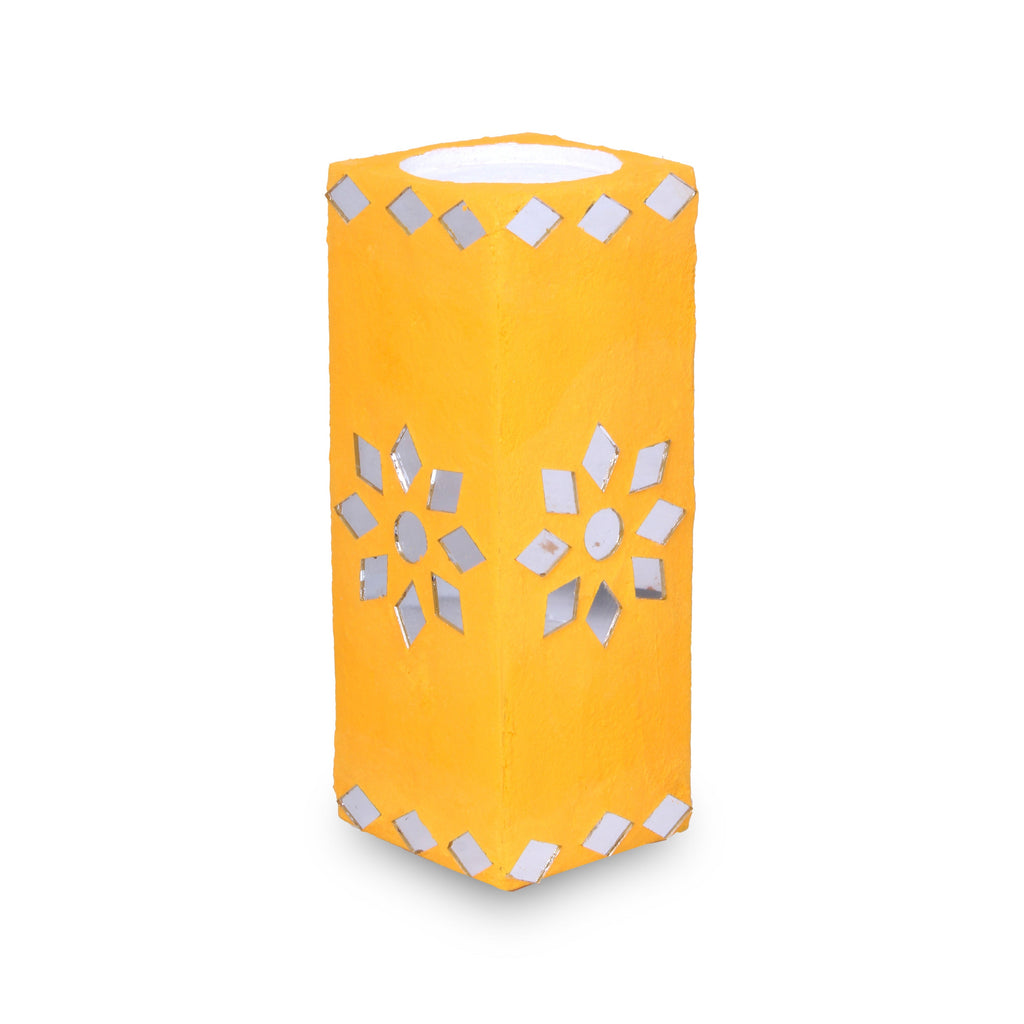Mirror Art Tealight Holder Bright Yellow 5inch 1pc ( Candle Included 1pc)