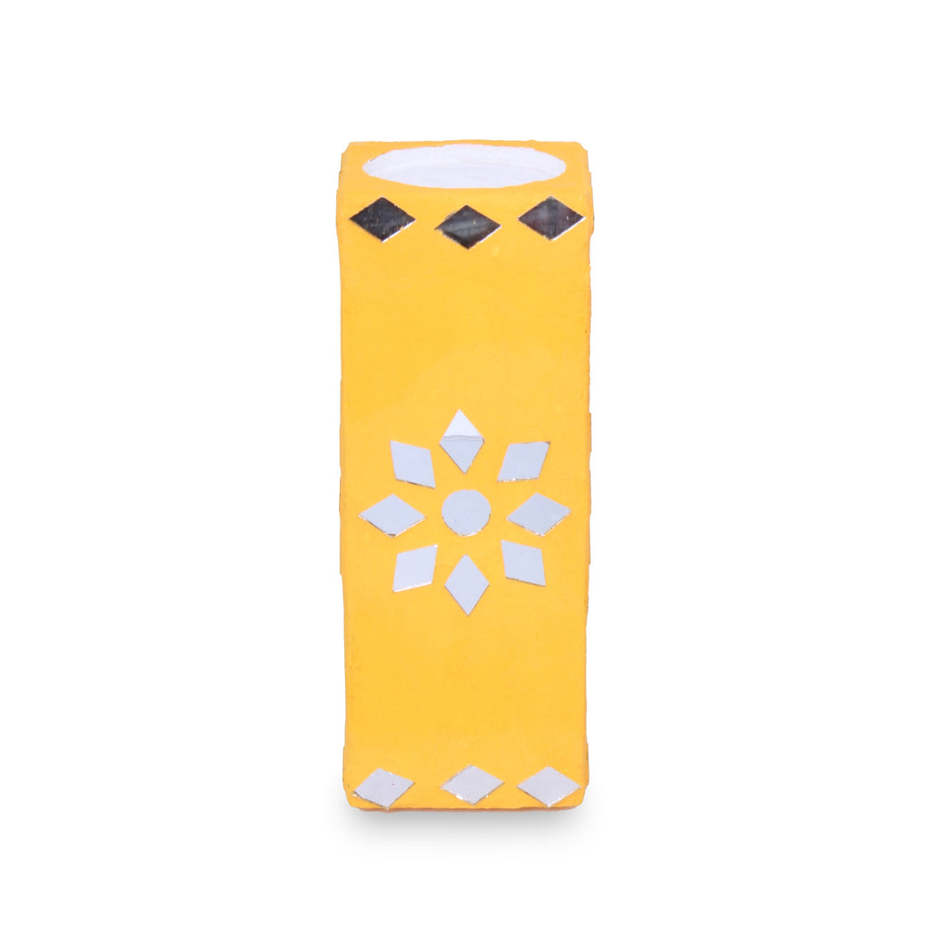 Mirror Art Tealight Holder Bright Yellow 5inch 1pc ( Candle Included 1pc)