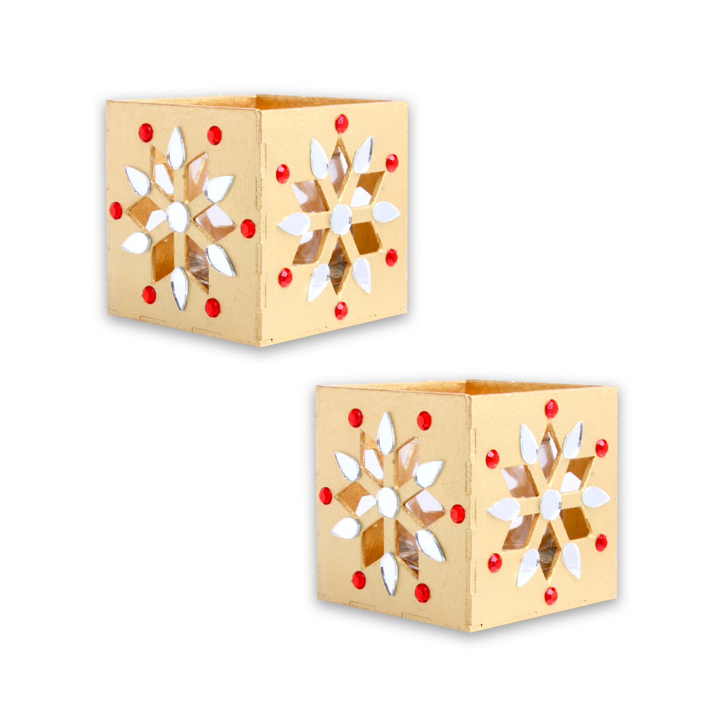 Handmade Decorative Candle Holder Gem Flower Approx 2.8 X 2.8inch 2mm Thick 2Pc - (Tealight Candle Included)