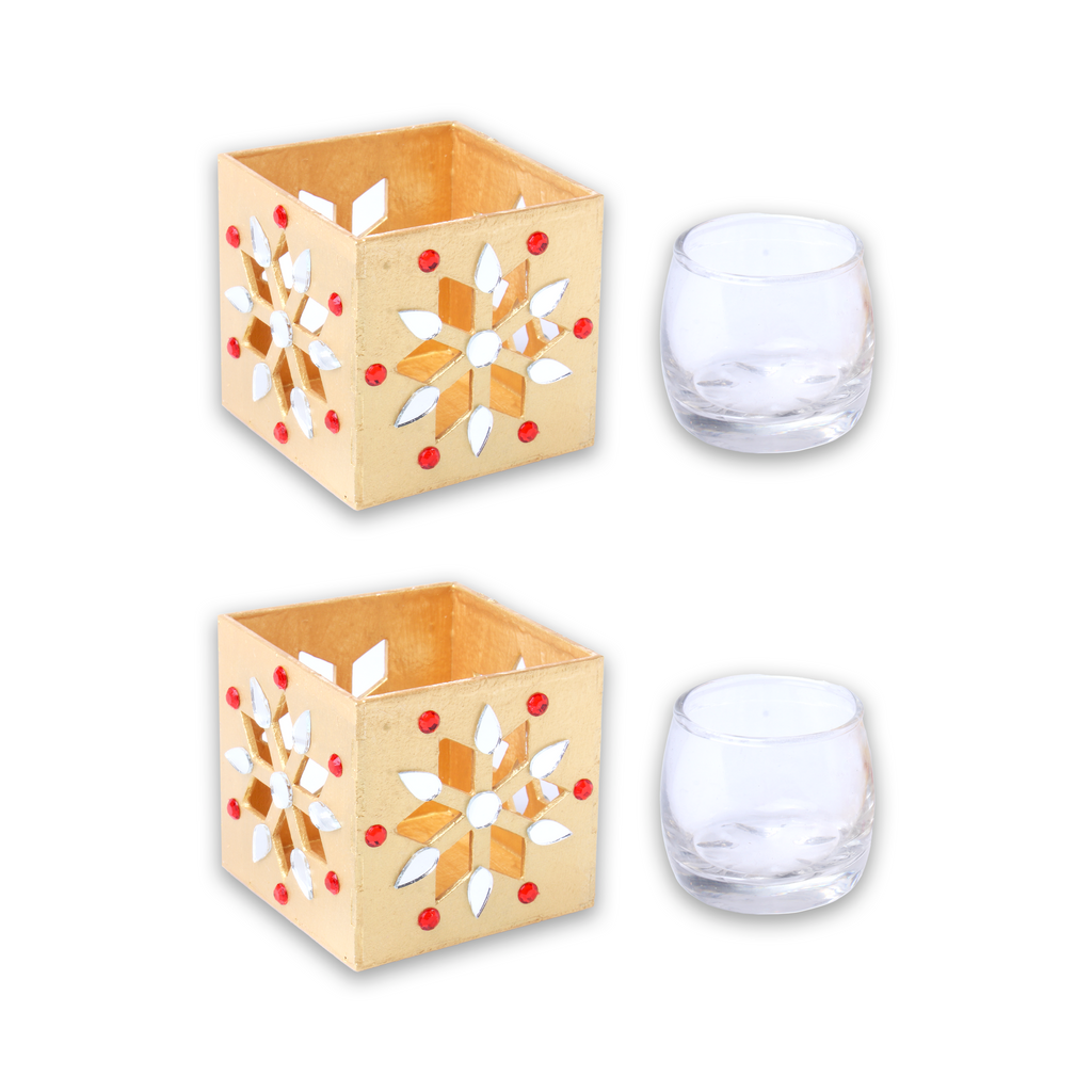 Handmade Decorative Candle Holder Gem Flower Approx 2.8 X 2.8inch 2mm Thick 2Pc - (Tealight Candle Included)