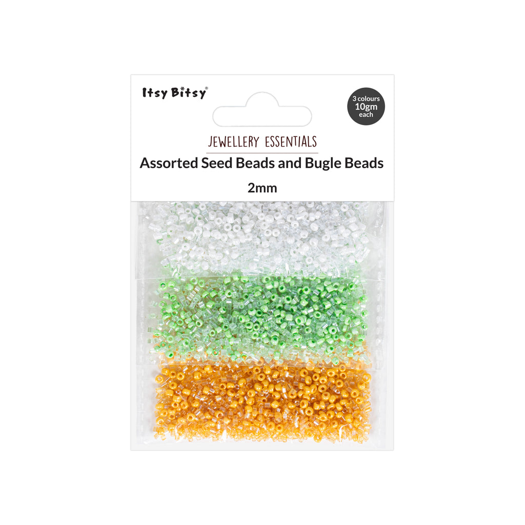 Seed Beads (White, Parrot Green & Yellow) 2mm 3 layer Each 10grm