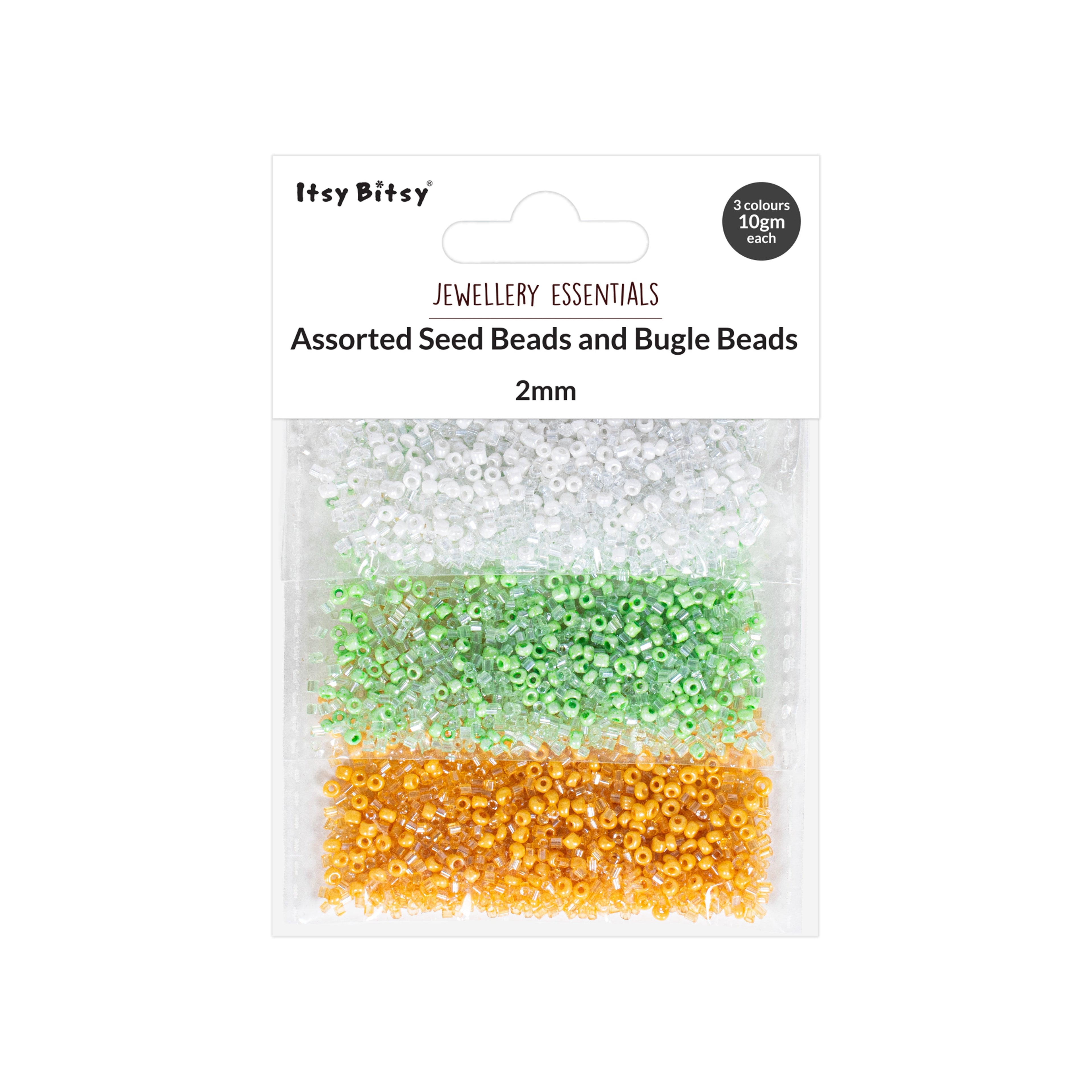 Seed Beads (White, Parrot Green & Yellow) 2mm 3 layer Each 10grm